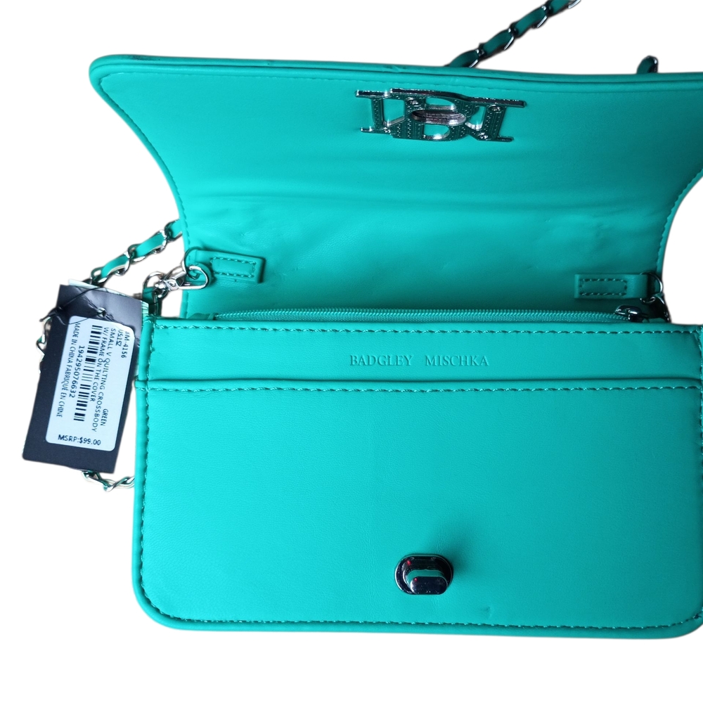Badgley Mischka Elegant Turquoise Quilted Shoulder Bag - Picture 2 of 5